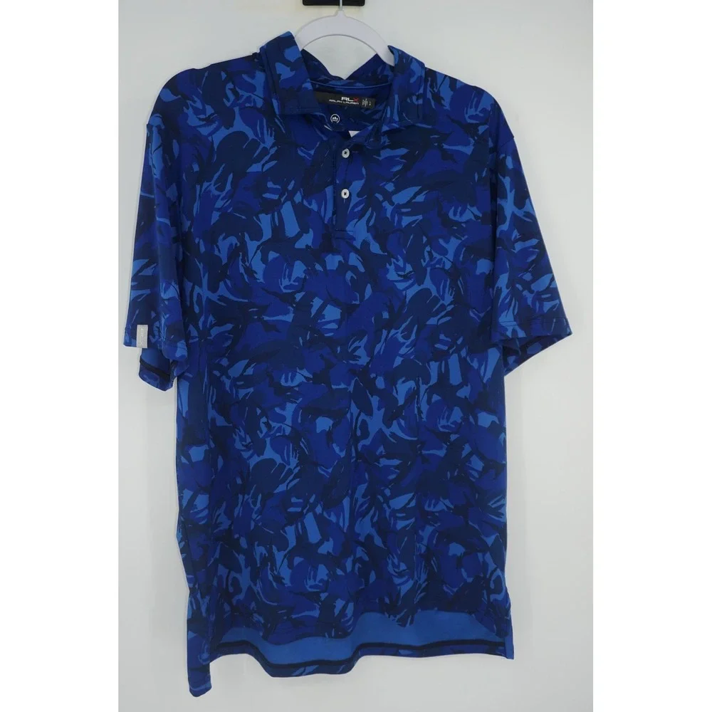RLX Ralph Lauren Polo Shirt Blue Camo Wicking Golf Performance Men's Large